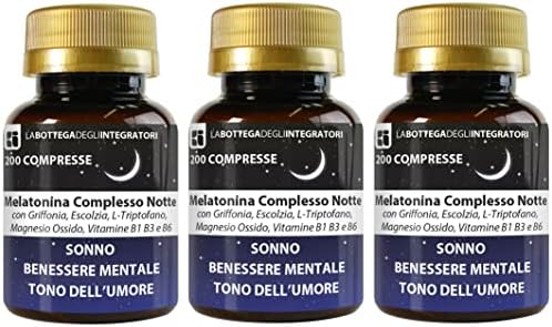 Melatonina Complesso Notte Compresse 1 al dì | con Griffonia Escolzia Triptofano Magnesio Vitamine B1 B3 B6 | Sonno Umore e Rilassamento | Non animale