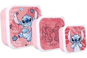 My sweety pop Juego de 3 Cajas de meriendas Caja de meriendas Fiambrera Stitch para niños Guardería Guardería Vacaciones Escolares Comidas 11,5 cm para niñas Rosa Idea de Regalo
