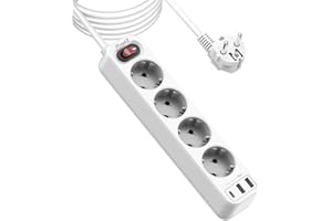 RoadZ Steckdosenleiste mit USB-Steckplatz, 6-Fach Steckdose mit 2 USB-A und 1 USB-C-Anschluss, 1,8 Kabel langes Verlängerungskabel mit Schalter, Überspannungsschutz-Steckdosenleiste, DE-Mehrfachstecke