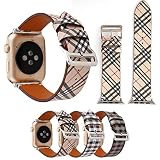 Tiners Anwendbar für Apple Watch3 / 2/1 Lederband 38mm 40mm 42mm 44mm iWatch Classic Fashion Plaid Strap,Khaki,38mm/40mm
