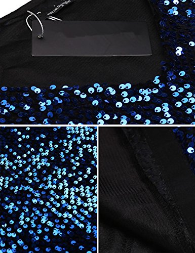 Busyall Damen langärmelig Abendkleid mit Pailletten V-Ausschnitt Partykleider Paillettenkleid Cocktailkleid, Dunkelblau, Gr. 42(16W) - 5