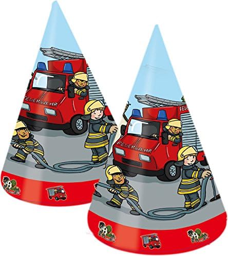 8 Party Hats FIRE BRIGADE for Theme Party and Tib Child's Birthday/Kids Birthday Party Boys Fancy Dress Hats Firefighter