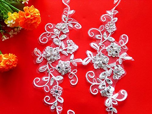 Hand Made Kristall Pailletten Patches 26 * 11 cm Sew auf Strass, ivory Lace Aufnäher für Kleid DIY Zubehör