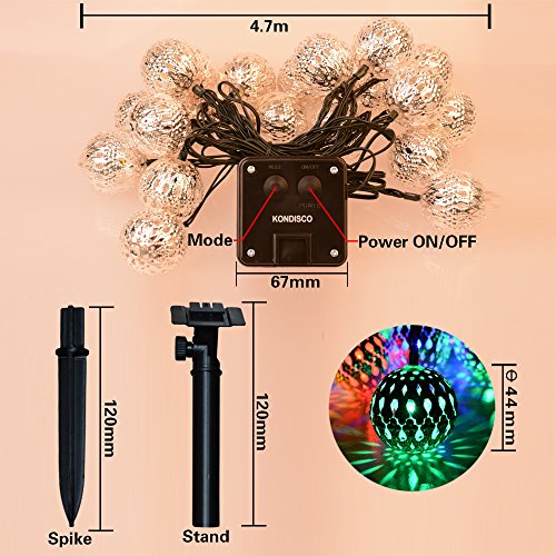 Solar Lichterkette ,Kondisco 20er LED 5 Meter Solar Lichterkette Wasserfest Garten Außen Weihnachten Dekoration für Garten, Terrasse,Geburtstag, Haus, Party, Weihnachtsbaum, Weihnachten Party (mehrfarbig) - 6