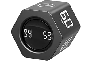 QUMOX Temporizador Pomodoro F6 con Sensor de Gravedad – Cubo Hexagonal Digital con Alarma Silenciosa, Vibración y Sonido – 1/5/10/30/60 Minutos y Cronómetro – Recargable, Ideal para Oficina, Estudio,
