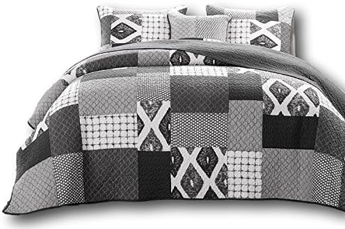 DaDa Bedding Patchwork Bedspread Set, Grey, California King
