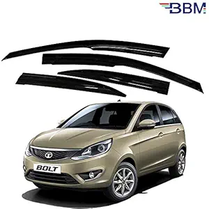 BBM Unbreakable Heavy Quality Door Visor for Car Rain Wind Side Window Front and Back Deflector Compatible with Tata Bolt [Set of 4]