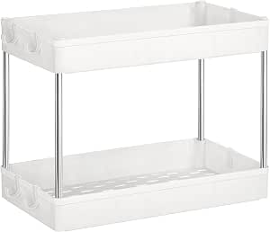 Étagère De Cuisine Télescopique - Extensible 33 à 54,5 Cm, Support 22 Kg, Blanc/beige, Pour Armoire, Plan De Travail, Salle De Bain