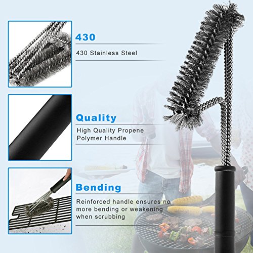 BBQ Grill-Bürste von asscom TM – 18 „- 3 Edelstahl-Bürsten in 1 und einen kleinen 100% kleine Silikonpinsel – Best Barbecue-Reiniger Werkzeuge Zubehör – Outdoor-Küche Drahtborsten Reinigung Grates Parts Set Weber Holzkohle, Charbroil, Gas, elektrischer Handgriff, Porzellan, Infrarot-Grills - 4