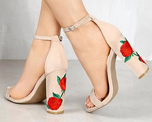 HYLM Female Sandals Suede Embroidered With High Heels Sandals Wedding Shoes Wedding Dress Large Size 34-43 , nude , 39