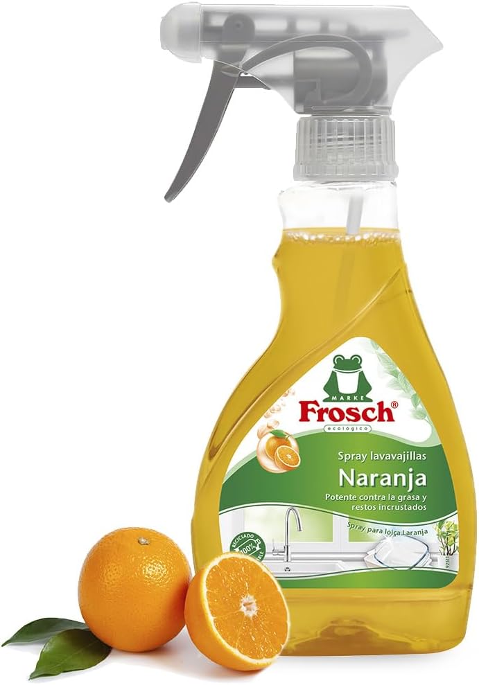 Frosch Spray Lavavajillas Naranja 300ml - Limpiador Desengrasante Ecológico con Extractos Naturales - Elimina Grasa e Incrustaciones