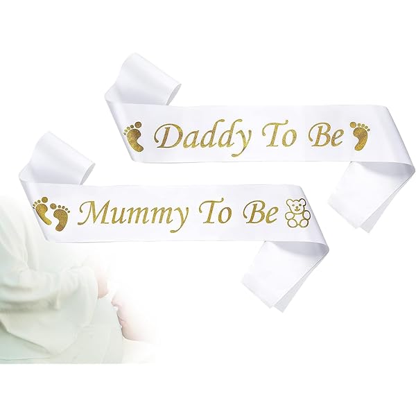 ZOOMPIL 4pcs Babydusche Schärpen Abzeichen Set, 100pcs Geschlecht Offenbaren Aufkleber, Babydusche Schärpen, Mommy to Be Schärpe, Daddy to Be Weißblech Abzeichen, für Baby Dusche Party Feier