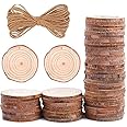 T One Woods Natural Wood Slices with Bark Circles for Arts Christmas Ornaments DIY Crafts (4-Inch, Brown)