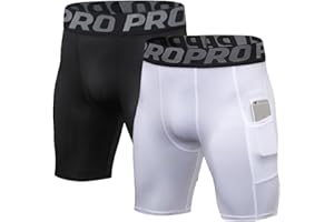LANBAOSI 2-3er Pack Herren Kompressionsshorts mit Tasche Laufen Fitnessstudio Sportliche Strumpfhose Baselayer Sommer Schnell Trocknende Sporthose