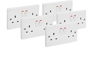 ABRAFIX 5 White Switched Twin Electric Electrical Double Socket