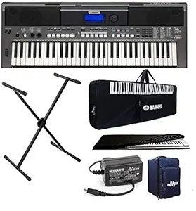 Yamaha PSR-I400 digital portable touch sensitive 61-keys keyboard with gig bag, stand, dust cover & power adapter combo.