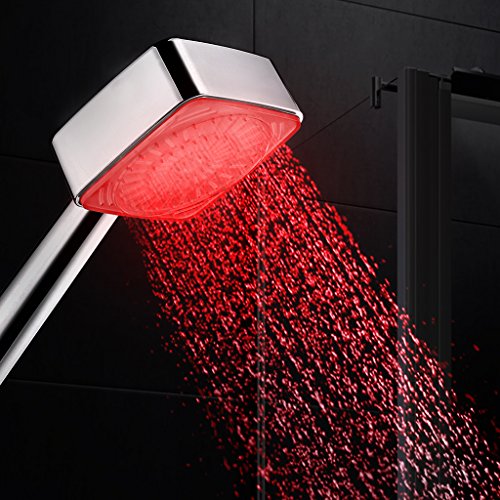 Finether LED Brause Duschkopf Verstellbare Handbrause Duschebrause temperatur Brausekopf Regenbrause mit Licht Farbwechsel 3 Farben Automatic für Dusche Badezimmer - 3
