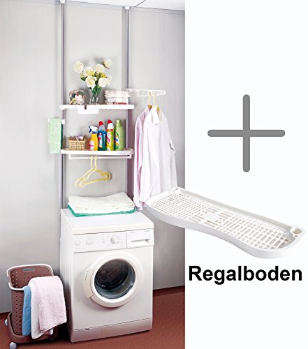 WOLTU BZ4109+BZ4110 Teleskop Garderobensystem, Regal Standregal, verstellbares Ordnungssystem, Metall&Kunststoff, 160-290cm, 3 Ablagen, weiß - 3
