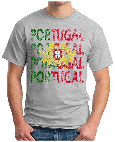 OM3 – PORTUGAL – T-Shirt LISBOA EM 2016 FRANKREICH FRANCE FUSSBALL FANSHIRT SOCCER SPORT TRIKOT EUROPAMEISTER, M, grau meliert