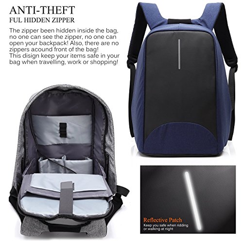 Business-Laptop-Rucksack mit Anti-Dieb-Rei  verschluss und USB-Lade-Port  wasserdichte Reise Daypack College-Tasche mit versteckten Fach f  r M  nner 