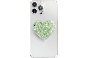 AOWVUTS Supports de Téléphone Support Coeur à Paillettes Compatible Poignée Grip Extensibles Base Rétractable et Créatif Airbag Support pour Smartphones et Tablettes (Vert)