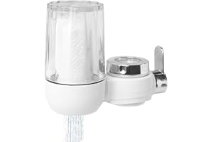 CLKE Water Filter Tap, Tap Filter Water Purifier with Composite Cartridge, Faucet Tap Filter for Kitchen Sink, Removes Chlorine, Sand, Lead, Heavy Metals and Odors (Transparent)