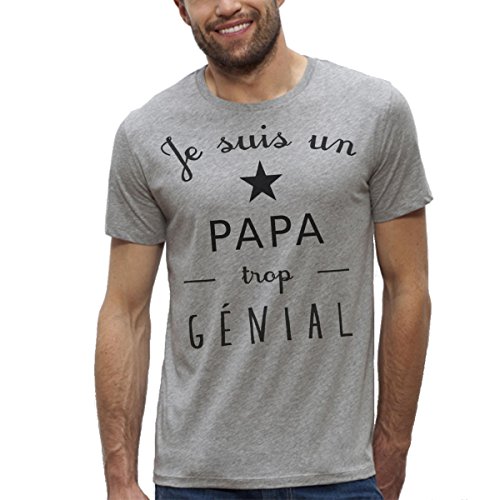 T-Shirt Bio Imprimé Gris Manches Courtes - Je suis Un Papa trop génial - Homme du XS au XXL