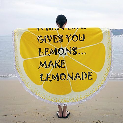 TXJ Round Beach Throw Blanket Cotton Tapestry Tablecloth Picnic Blanket Round Yoga Mat - Beach Round Shawl Towel (Lemon-Yellow)