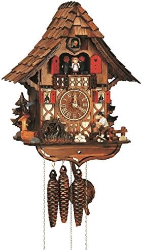 Anton SchneiderCuckoo Clock Black Forest house with moving wood chopper and mill wheel