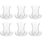12 Par&ccedil;a Klasik &Ccedil;ay Seti &ndash; 6 &Ccedil;ay Bardağı ve 6 &Ccedil;ay Tabağı, Şeffaf Cam, 8 cm Bardak, 10 cm Tabak, Şık ve Dayanıklı Tasarım