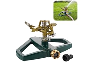 RUIOOMEEP Rasensprenger aus Metall, Pulsierender Sprinkler für Gardena Bewässerung, Impulsregner mit Standfuß und sockel, Automatischer Wassersprinkler Rasen, Pulsationssprenger, 360 Grad drehbarer