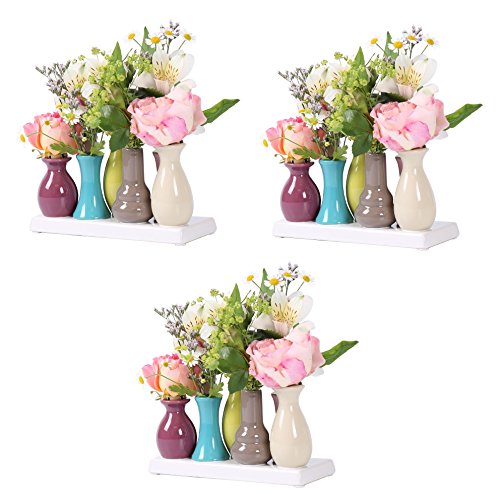 Keramikvasenset Blumenvase Keramikvasen bunt / weiß Vase Blumen Pflanzen Keramik Set Deko Dekoration (3 Sets je 7 Vasen, bunt)