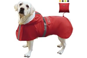 KOOGAL Waterproof Dog Raincoat with Hood Reflective Design with Leash Hole, Adjustable Reflective Jacket, Large Dog Rain Poncho, Breathable and Lightweight for Doberman Pinscher (Red, 6XL)