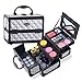 MUA LIMITED Cosmetic Aluminum Train Case, Compact Makeup Storage Organiser, Beauty Box with Lock and Key, Silver with Black Trim