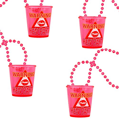 German Trendseller® - 4 x Schnapsgläschen mit Perlen - Kette " Hen Party " Junggesellenabschied ┃ Ein Schnaps + Ein Kuss