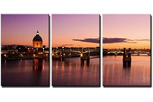 YIYAOFBH Toile Mur Art Toile Décoration Toile Peinture Mur Art Prints Violet Coucher Du Soleil À Toulouse Ville Moderne Salon Home Decor Sans Cadre 3 Pièce Ensemble 50 * 70 Cm