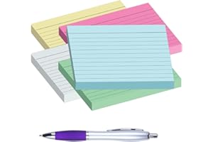 STEFMARY Flash Revision Record Index Cards - 400 Pieces Assorted 5 Colours 80 Sheets Each Colour A6 Size Lined 150 High Grade Paper Cue Card Tear Off Glued with Extra Pen