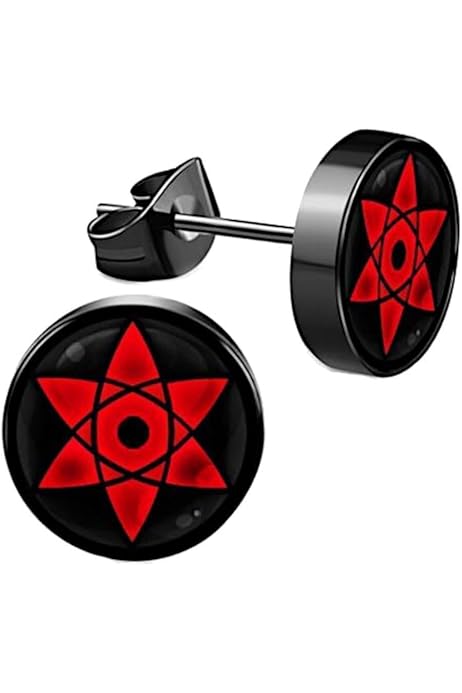 Faux Piercing Oreille Sharingan Naruto - Acier Inoxydable Noir/Rouge - 10mm - Cosplay Anime