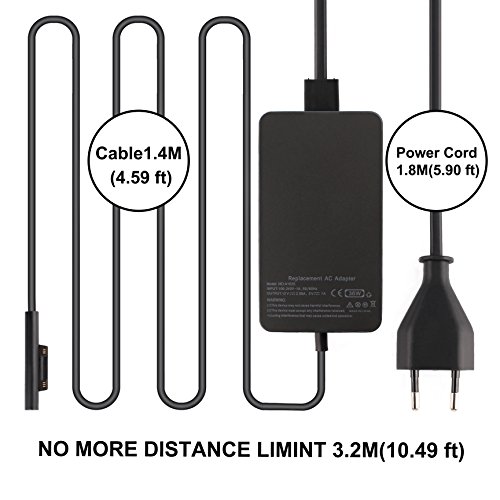 Power-pro neu Extra lang 180cm 12V 2,58A Microsoft 1625 inkl. USB 5V 1A passt Netzteil Ladegerät AC-Adapter mit 6 Fuß Netzkabel für microsoft surface Pro 3, Pro 4, Surface Book - 3