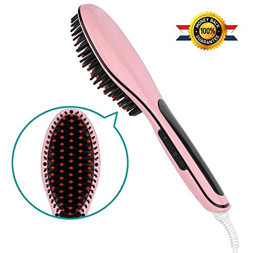 Haarglätter Bürste, Elektrische Digitale Keramik Haarglätter Styling Kamm, Anti statische Elektrizität und Heizung, negative Ion Haarpflege, Message glättende Bügeln, Detangling Haarbürste(pink) - 2