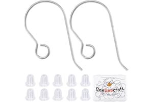 Beebeecraft 1 Scatola 20 Pezzi Ganci per Orecchini In Titanio Puro Ganci per Orecchini In Argento per La Creazione di Gioielli Fai Da Te (21 Gauge)