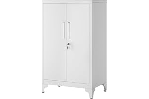 SONGMICS Armadietto in Metallo, Mobiletto Multiuso, Armadio a 2 Ante da Ufficio, Mobile con Serratura, in Acciaio, per Studio Soggiorno, Grigio Opaco OMC012G01