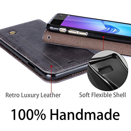 Funda Huawei Y6 2017 Funda Huawei Y5 2017  Ferlinso Carcasa Cuero Retro Elegante con ID Tarjeta de Cr  dito Tragamonedas Soporte de Flip Cover Estuche de cierre magn  tico para Huawei Y5 2017   Y6 2017  Gris 