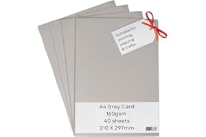 NATNIP CARD AND PAPER A4 Grey Card Paper Printer - 160gsm 40 Sheets - Coloured Craft Card - Suitable for Craft, Printing, Copying, Photocopiers