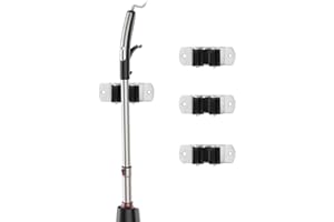 TUOHBOVA Colgador de Escobas y Fregonas de Acero Inoxidable, Organizador Adhesivos Soporte para Fregonas y Cepillas con 1 Posiciones para Cocina, Baño, Garaje, 4 Pcs, Negro