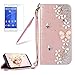 Produktbild Girlyard für Xperia XZ Diamant Schmetterling Blumen Lederhülle, Bling Glitzer DIY Crystal Schutzhülle Luxus Premium PU Flip Case mit Lanyard Strap Standfunktion Kartenfach Magnetverschluss Etui für Sony Xperia XZ