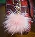 Price comparison product image 3 FOR 2! Baby Pink 12cm Large Fluffy FAUX / FAKE fur raccoon style Vegan Vegetarian Cruelty free pom pom big designer gold keyring clasp charm (Baby Pink)