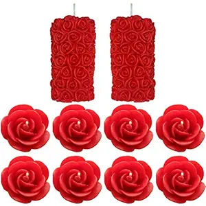 Shraddha Creation Rose Pillar & Floating Rose Wax Scented Candle, Pack of 10, Rose