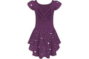 Arshiner Fille Robe Ballet pour Enfants De 2 à 10 Ans Robe de Ballet Dos Nu à Manches Courtes Body De Danse en Coton avec Jupe De Ballet Irrégulière à Paillettes