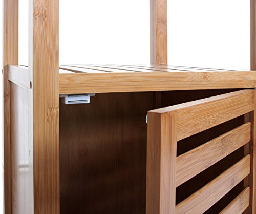 Regal Narita, Badregal Standregal Badschrank mit Staufach, Bambus 132x35x33cm - 3